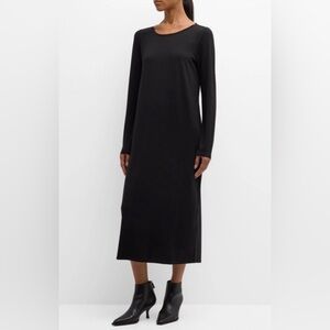 Eileen Fisher Scoop-Neck Tencel Lyocell Midi Dress Black Charcoal Grey Small